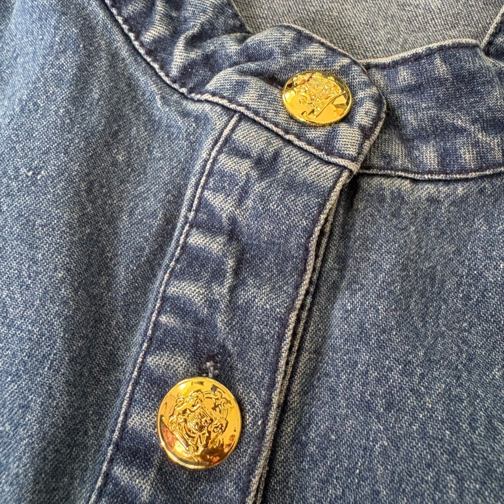Vintage Style Cropped Boxy Denim Jacket Blue Band Collar L Streetwear Minimalist - Picture 2 of 11